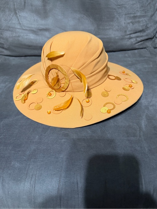 Milano Women’s Orange Wide-Brim Feathered Church Dress Hat main image 6